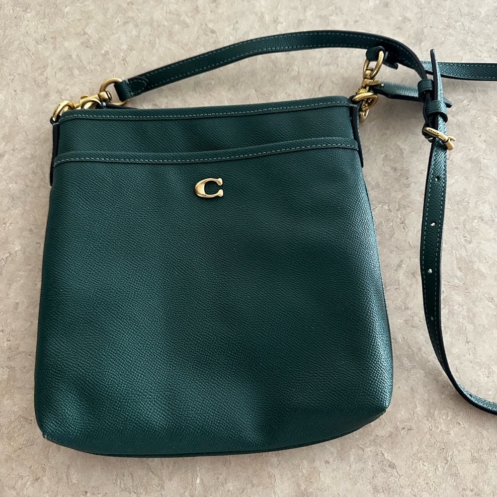 Coach Green Leather Crossbody Bag with Signature Gold Accents